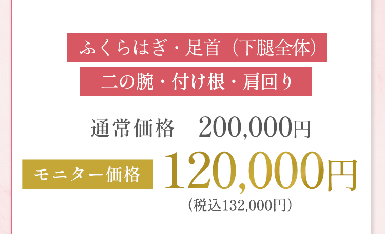 ふくらはぎ、足首、二の腕・付け根・肩周り モニター価格 120,000円