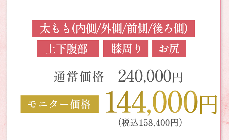 太もも、上下腹部、膝周り、お尻 モニター価格 144,000円